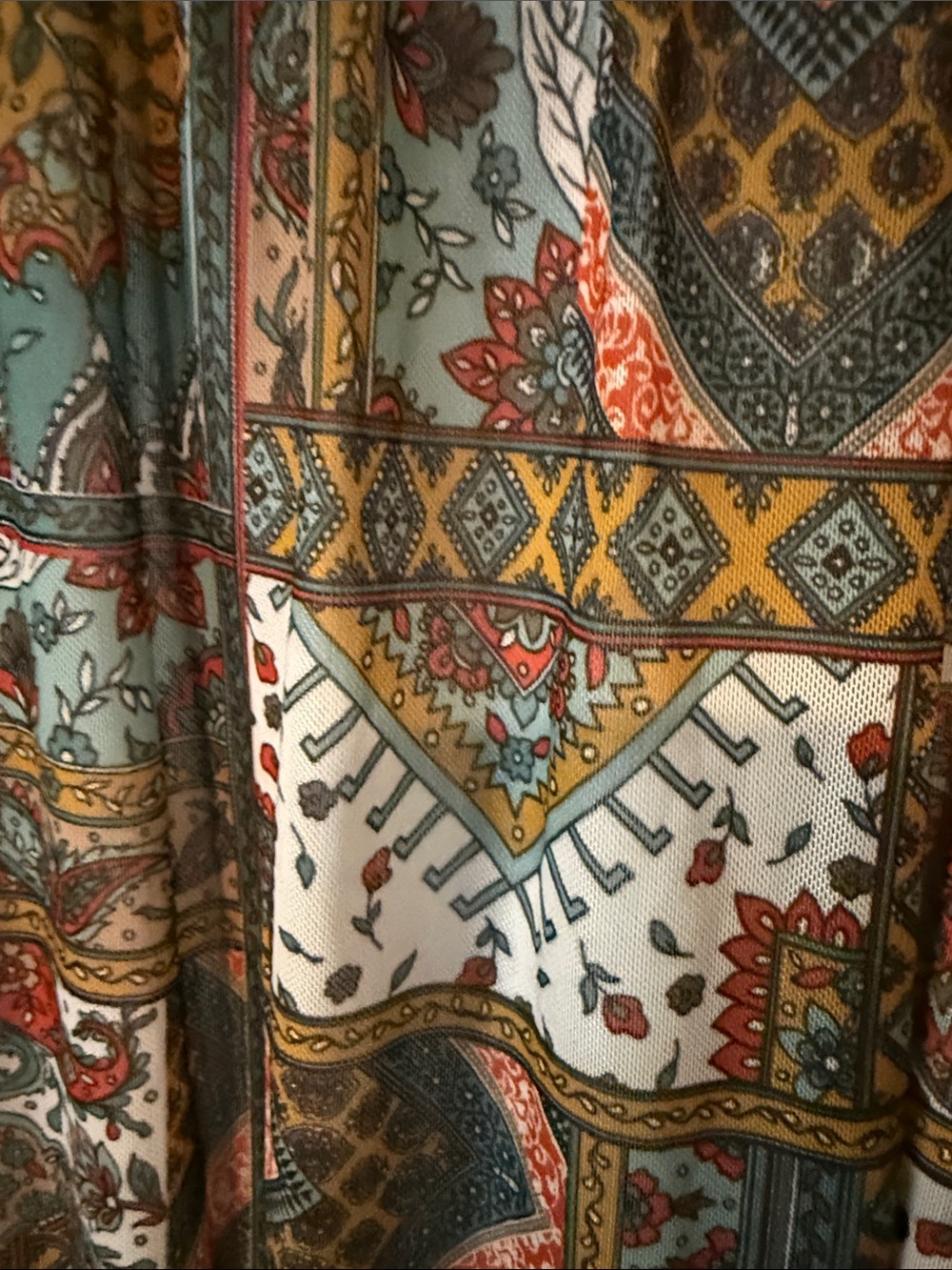Bobbie Brooks Patchwork Tunic in Teal, Rust, Mustard, Cream, Brown - Picture 3 of 3